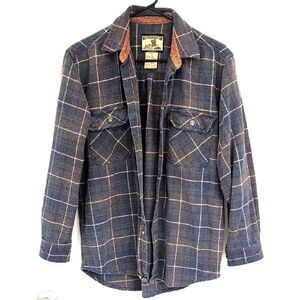 Field & Stream Navy Plaid Shirt Jacket with Brown Accents Medium